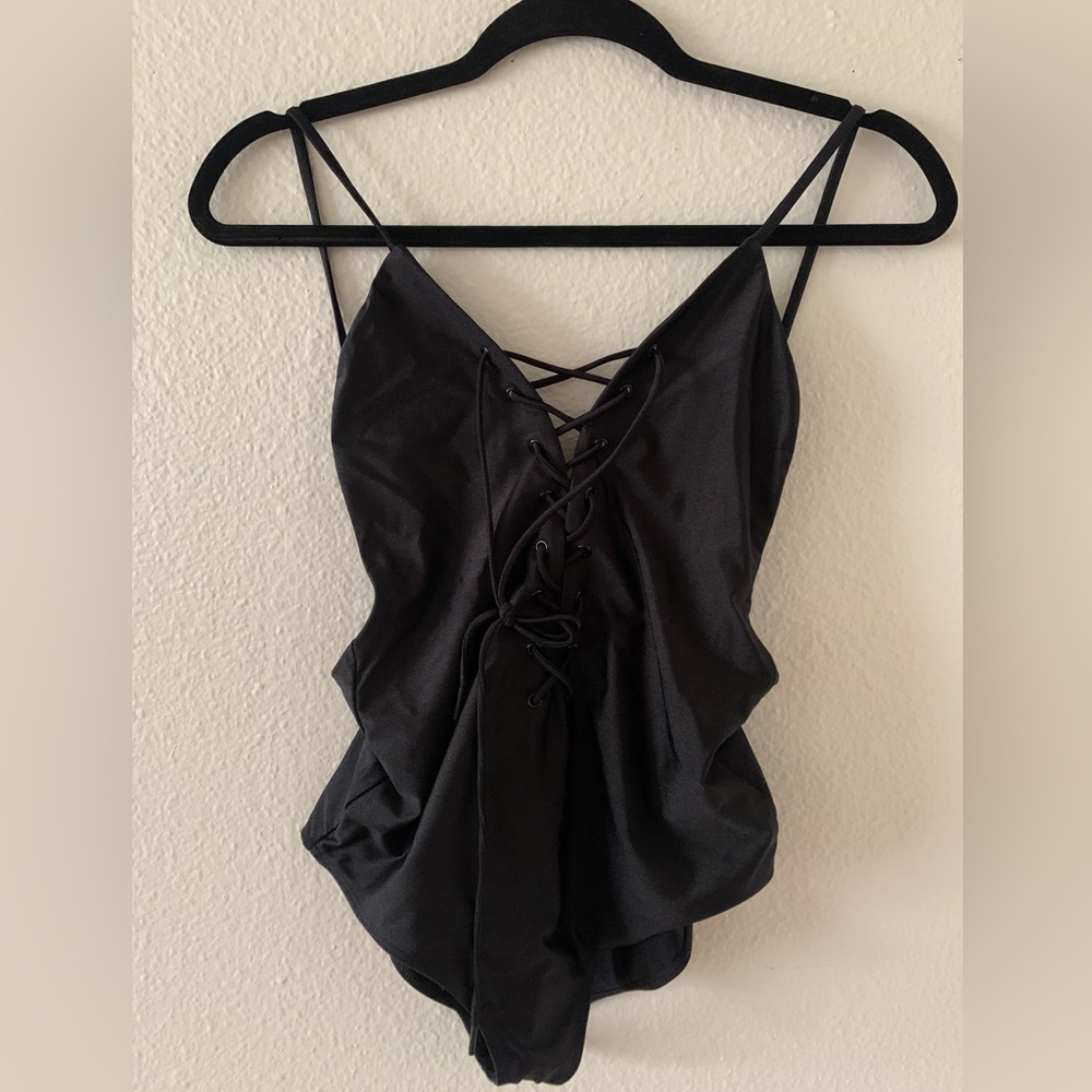 Michael Costello Deep Plunge Black Bodysuit